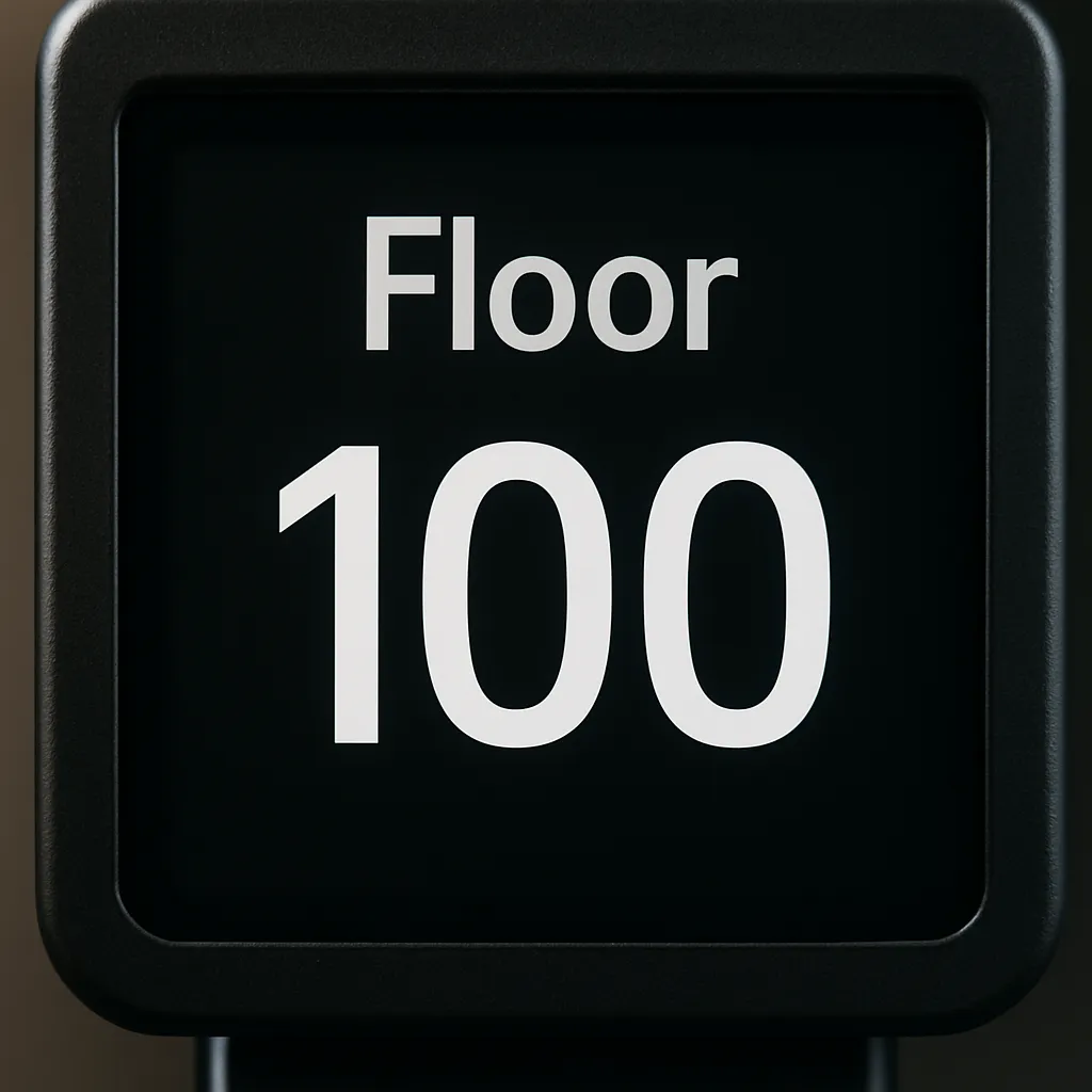 Digital display showing “Floor 100” milestone hit