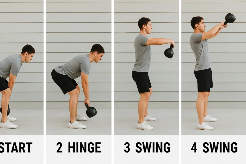 Step-by-step photo of kettlebell swing form